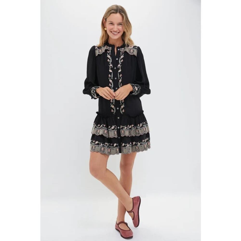SEA Black Lacey Embroidery Long Sleeve Tunic Dress S - NWT